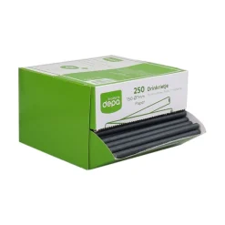 Biodore Drinkrietje Zwart Papier 150x7mm (250 stuks)