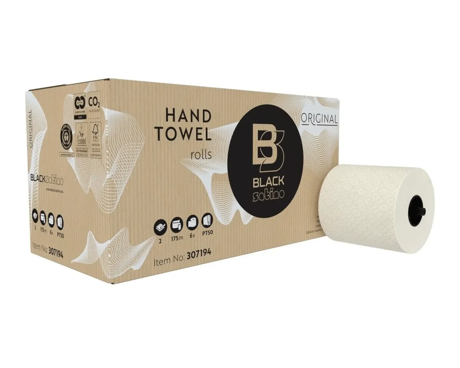 BlackSatino Handdoekrol 2 laags 175 meter (6 stuks)