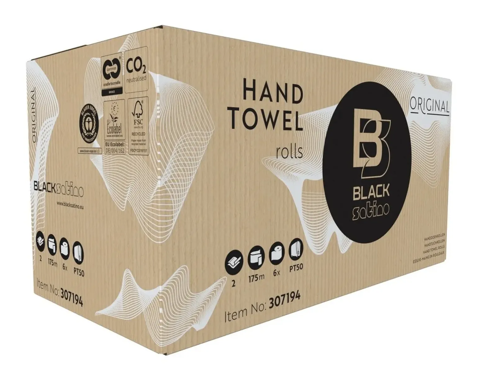 BlackSatino Handdoekrol 2 laags 175 meter (6 stuks)