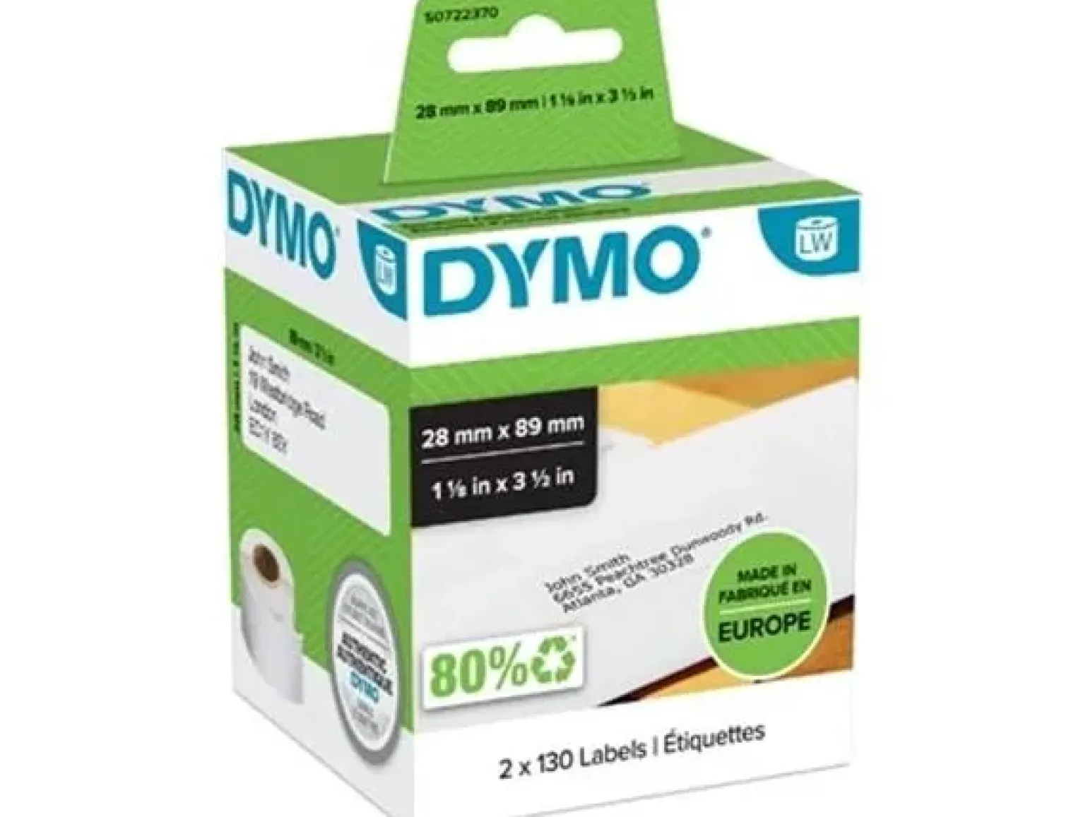 Dymo etiketten LabelWriter ft 89 x 28 mm, wit (2x 130 stuks)