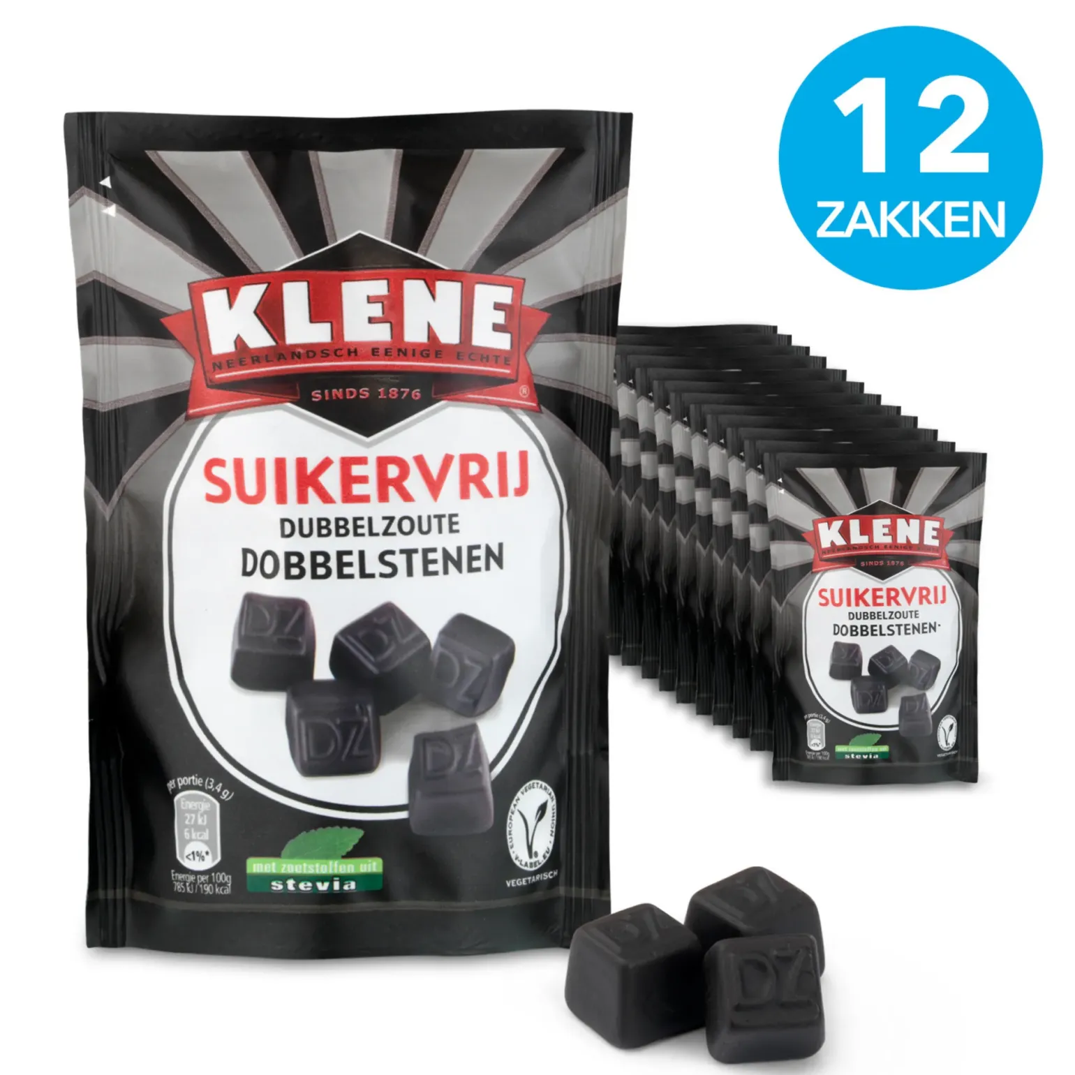 Klene Suikervrij Dubbelzoute Dobbelstenen Zakje (12x 110gr)
