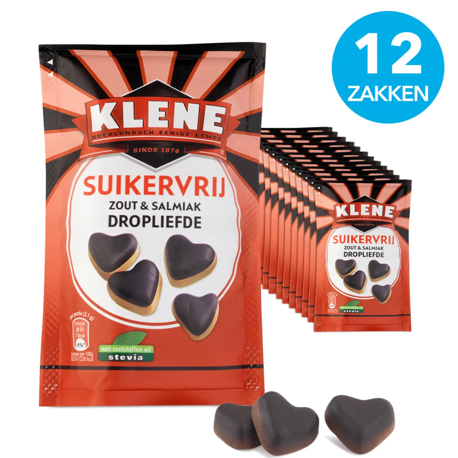 Klene Suikervrij Zout & Salmiak Dropliefde zakje (12x 90gr)