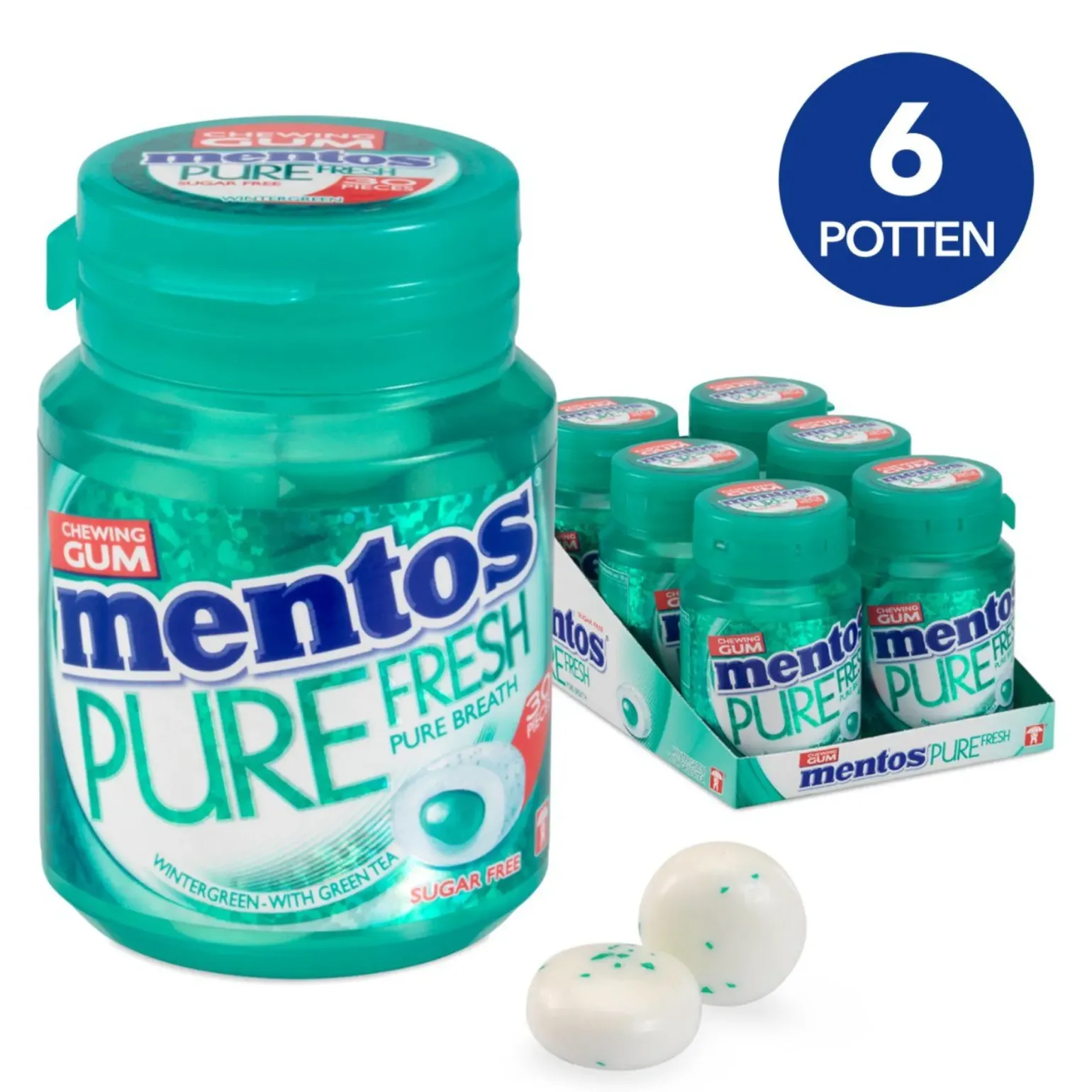 Mentos Kauwgom Wintergreen Bottle (6x 30 stuks)