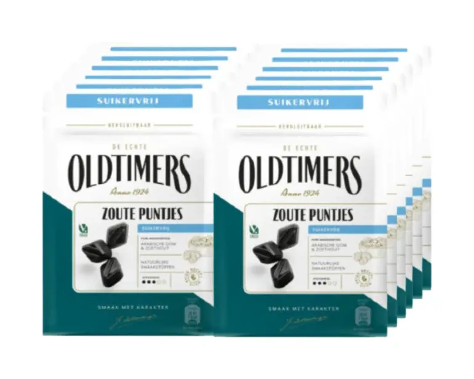 Oldtimers Zoute Puntjes Suikervrij Zakje (12x100gr)