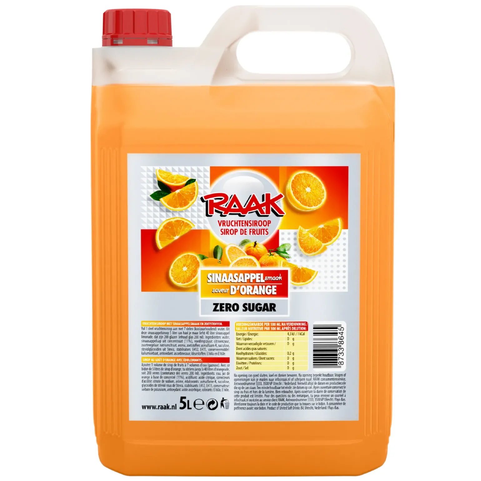 Raak Vruchtensiroop Zero Sugar Sinaasappel (5 liter)